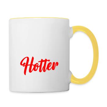 Mon mari est plus chaud que le tien. - Mug contrasté - blanc/jaune - Droite