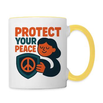 Protégez votre paix Citation positive consciente Art - Mug contrasté - blanc/jaune - Droite