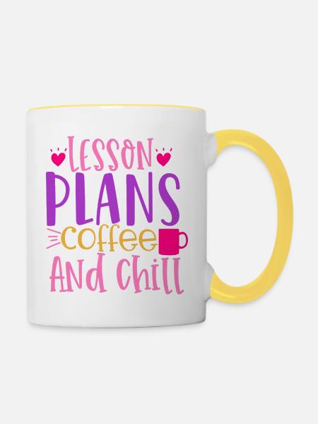 Unterrichtspläne, Kaffee und Entspannung - Tasse zweifarbig - Weiß/Gelb