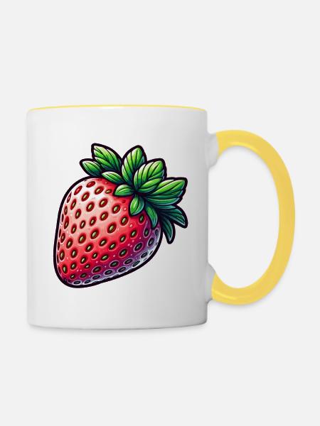Bunte künstlerische Erdbeere - Tasse zweifarbig - Weiß/Gelb