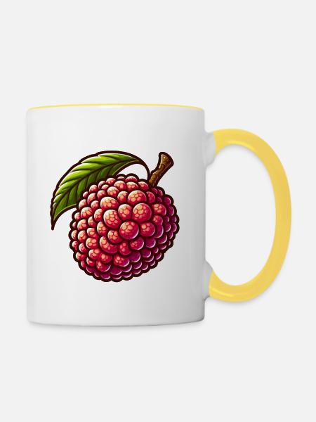 Lebendige Litschi im illustrativen Stil - Tasse zweifarbig - Weiß/Gelb