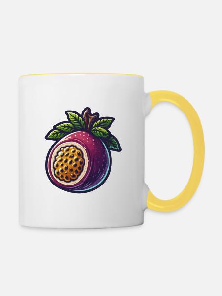 Illustration der hellen Passionsblumenfrucht - Tasse zweifarbig - Weiß/Gelb