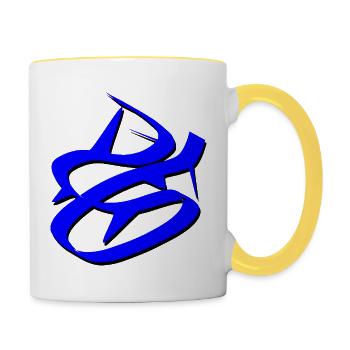 Dynamic Blue Graffiti Design - Contrasting Mug - white/yellow - Right