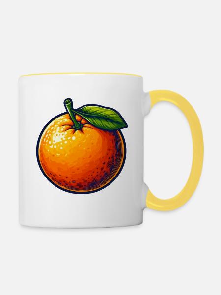 Mandarine mit Blatt - Tasse zweifarbig - Weiß/Gelb