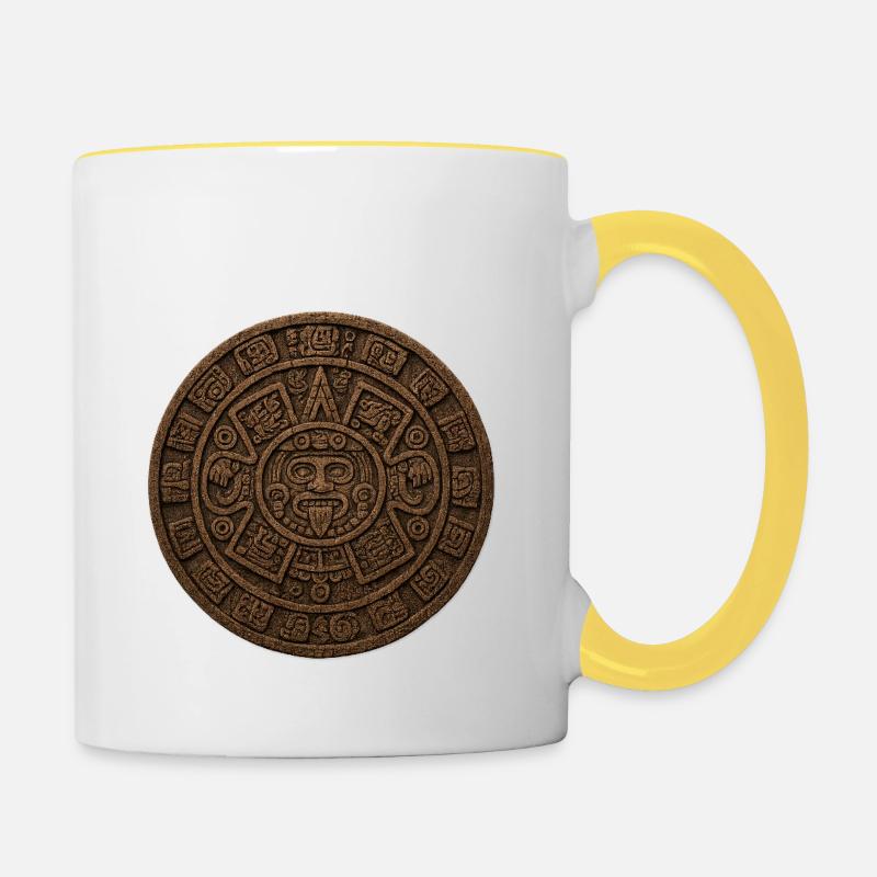 Aztec Calendar Stone Relief - Contrasting Mug - white/yellow
