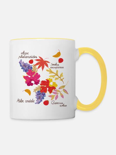 Herbstlaub und Trauben - Tasse zweifarbig - Weiß/Gelb