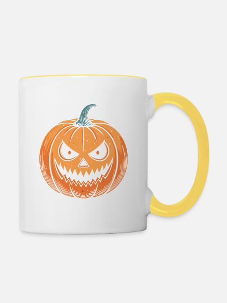 Kürbis schnappen Halloween - Tasse zweifarbig - Weiß/Gelb