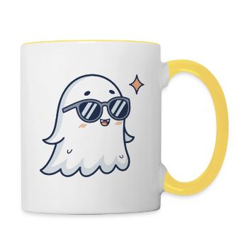 Schickes Gespenst mit Brille - Tasse zweifarbig - Weiß/Gelb - Rechts