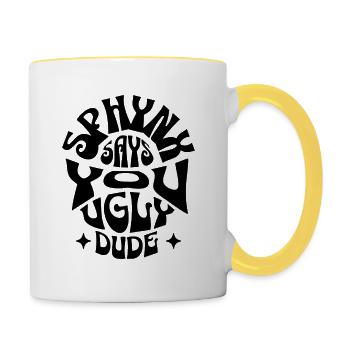 Black Sphynx Cat Funny Saying  - Contrasting Mug - white/yellow - Right