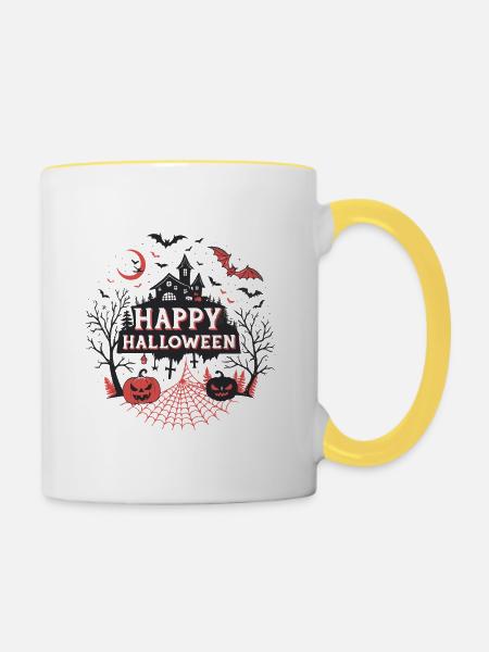 Dunkle Nacht Halloween Schloss - Tasse zweifarbig - Weiß/Gelb