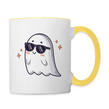Retro ghost kawaii black glasses - Contrasting Mug - white/yellow - Right