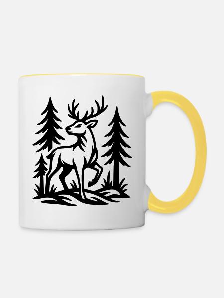 Reh - Tasse zweifarbig - Weiß/Gelb