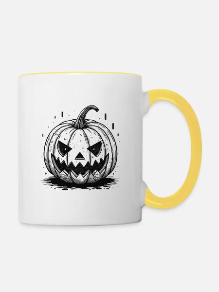 Schwarzer Halloween Kürbis - Tasse zweifarbig - Weiß/Gelb