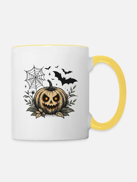 Böser Halloween-Kürbis - Tasse zweifarbig - Weiß/Gelb