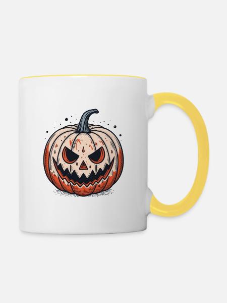 Gruseliger Jackolantern Kürbis - Tasse zweifarbig - Weiß/Gelb