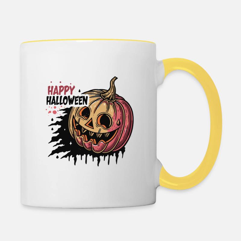 Citrouille Halloween Expressive - Mug contrasté - blanc/jaune