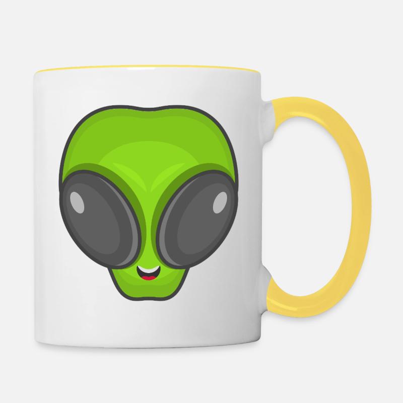 Green Alien Head - Contrasting Mug - white/yellow