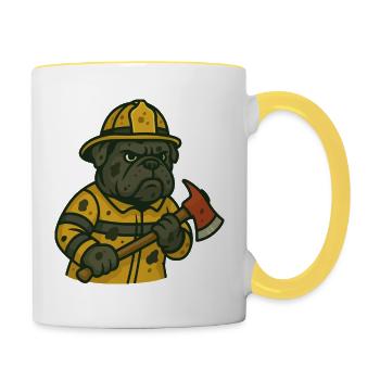 Bulldog Miner en tenue de sécurité jaune - Mug contrasté - blanc/jaune - Droite
