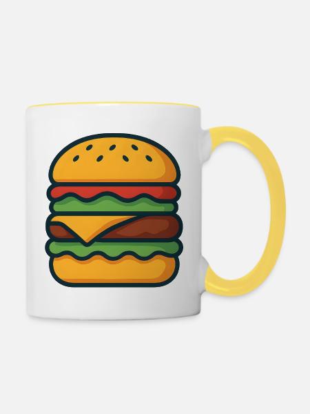 Hamburger in der Pop Art - Tasse zweifarbig - Weiß/Gelb