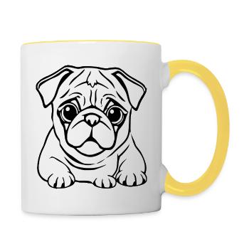 weißer Mops Hunde T-shirt Geschenk Weihnachten - Tasse zweifarbig - Weiß/Gelb - Rechts