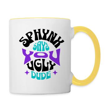 Sphynx Katze lustig - Tasse zweifarbig - Weiß/Gelb - Rechts
