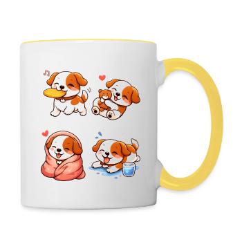Niedliche und zarte Cartoon-Welpen - Tasse zweifarbig - Weiß/Gelb - Rechts