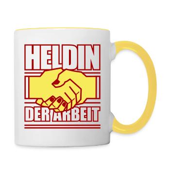 Heldin der Arbeit (Farben änderbar) - Tasse zweifarbig - Weiß/Gelb - Rechts