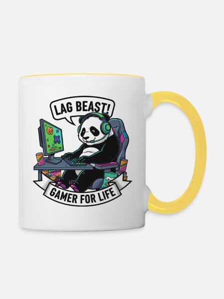Lag Beast Panda Gamer Motiv - Tasse zweifarbig - Weiß/Gelb