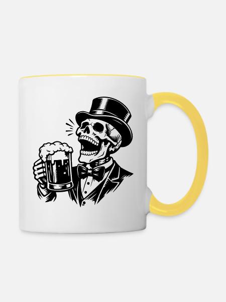 Bräutigam Junggeselle Bier Skelett - Tasse zweifarbig - Weiß/Gelb