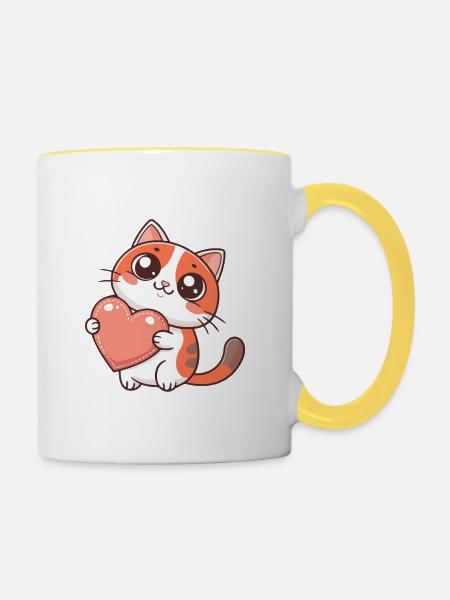 Pastellherz-Kuschelkatze - Tasse zweifarbig - Weiß/Gelb