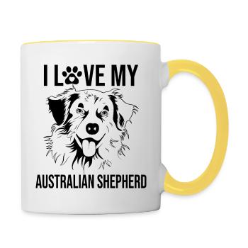 J’adore mon berger australien - Mug contrasté - blanc/jaune - Droite