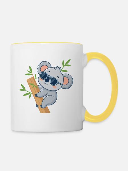 Koala auf Casual Bambus - Tasse zweifarbig - Weiß/Gelb