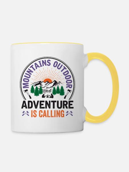 Berge – Das Abenteuer ruft - Tasse zweifarbig - Weiß/Gelb