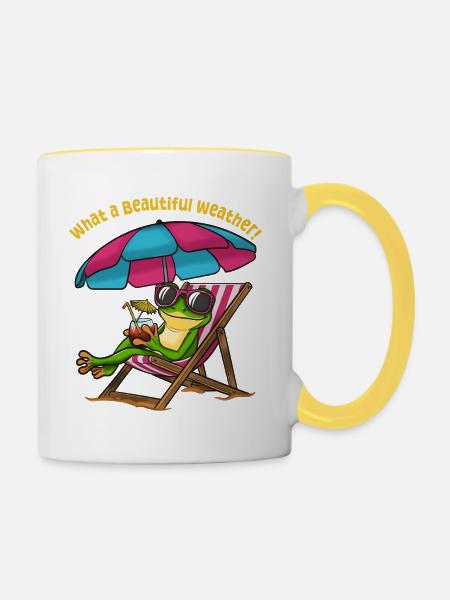 Frosch im Strandliegestuhl - Tasse zweifarbig - Weiß/Gelb