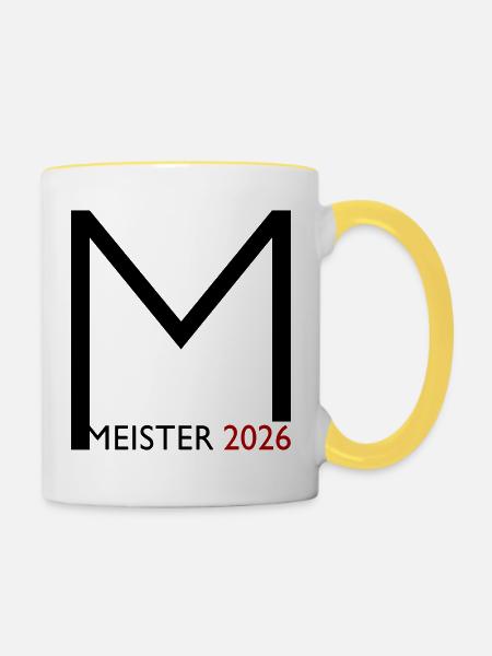 Herzlichen Glückwunsch zur Meisterschaft 2026 - Tasse zweifarbig - Weiß/Gelb