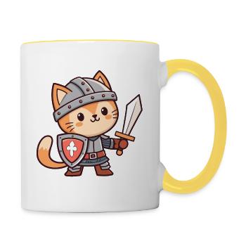 Adorable Armored Knight Cat - Contrasting Mug - white/yellow - Right