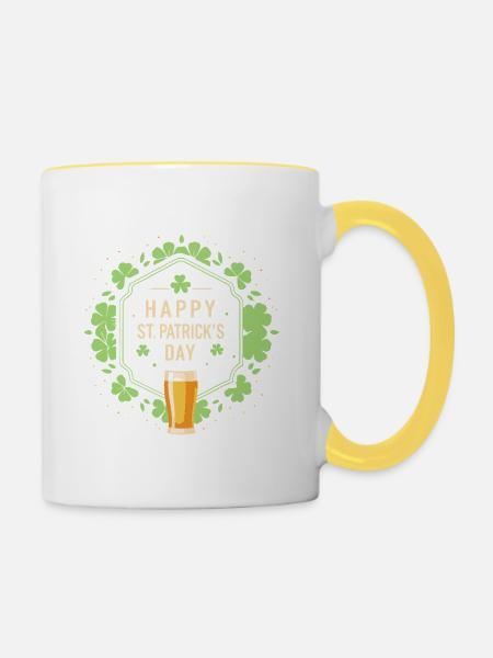 St. Patrick's Day Bier & Kleeblatt - Tasse zweifarbig - Weiß/Gelb