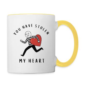Tu as volé mon cœur, drôle de voleuse, Valentine - Mug contrasté - blanc/jaune - Droite