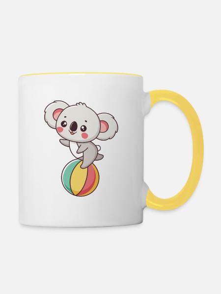 Koala auf regenbogenfarbenem Ball - Tasse zweifarbig - Weiß/Gelb