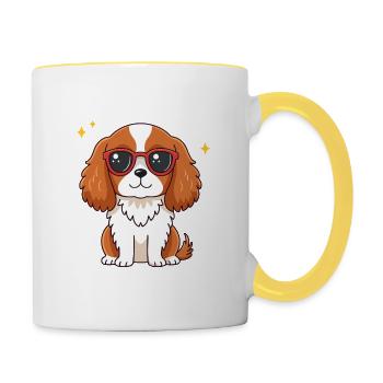 Chic dog with red glasses - Contrasting Mug - white/yellow - Right