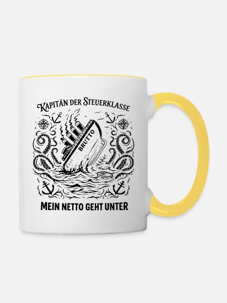 Kapitän Der Steuerklasse - Tasse zweifarbig - Weiß/Gelb