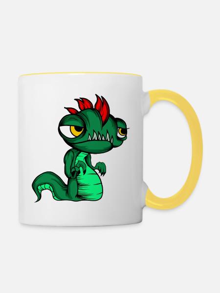 Niedliches Fantasy-Echsen-Schlangen-Kindershirt - Tasse zweifarbig - Weiß/Gelb