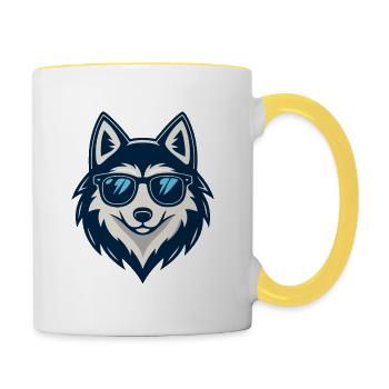 Loup au soleil en lunettes - Mug contrasté - blanc/jaune - Droite