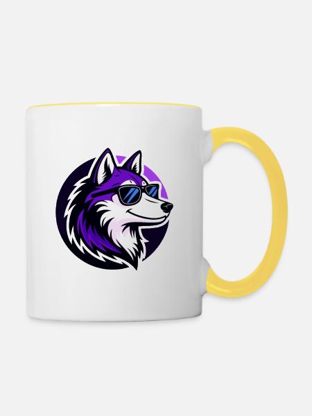 Purple Wolf Stylish Sonnenbrillen - Tasse zweifarbig - Weiß/Gelb
