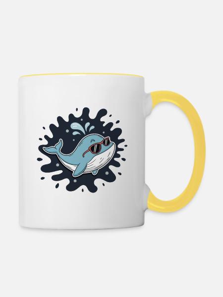 Chill Whale mit coolen Gläsern - Tasse zweifarbig - Weiß/Gelb