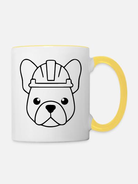 Frenchie Bauarbeiter Helm Outline - Tasse zweifarbig - Weiß/Gelb