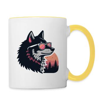 Loup chic au soleil et lunettes - Mug contrasté - blanc/jaune - Droite