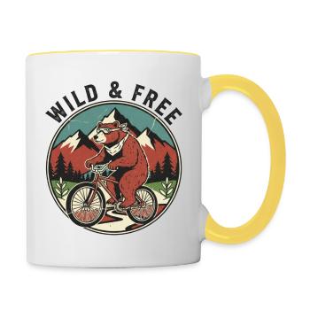 Wild & Free Grizzly Bear Bicycle Vintage Emblem - Contrasting Mug - white/yellow - Right