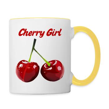 Cherry Girl Fruit Motif - Contrasting Mug - white/yellow - Right