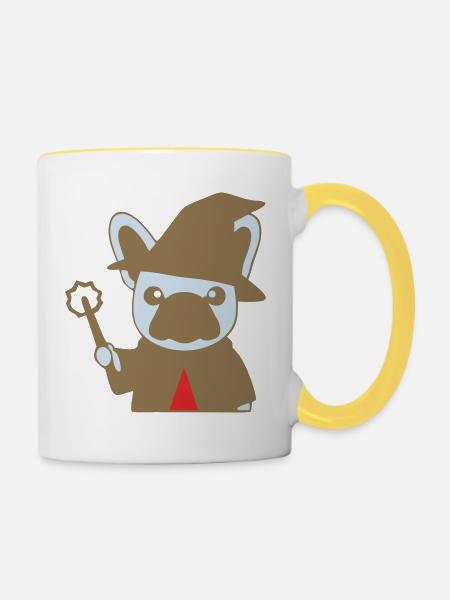 Frenchie Zauberer Magier Bunt - Tasse zweifarbig - Weiß/Gelb